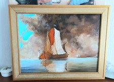 HARBOUR LIGHTS  Cove Harbour  large Framed Oil  reasonable offer excepted