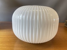 Glass Lamp Shade White Round Striped Opaline Light Globe 19 x 20 cm Retro P988