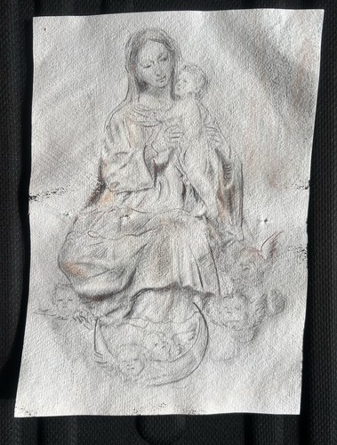Antique hand drawn madonna - drawn,