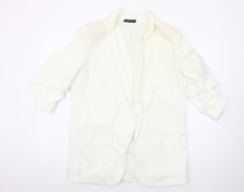 Boohoo Women White Size 18 Longline Blazer Jacket Polyester Blend