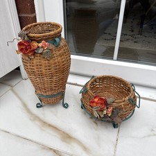Flower/planter Pot basket rattan Vase Ornament home Decor set x2 multipurpose 