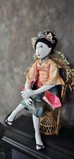 Antique Vintage Articulated Jointed Cloth Rag Doll Oriental Geisha Doll 25 in .