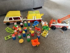 Vintage Fisher Price Family Car And Trailer Tent/ Caravan With Lots Of Figures
