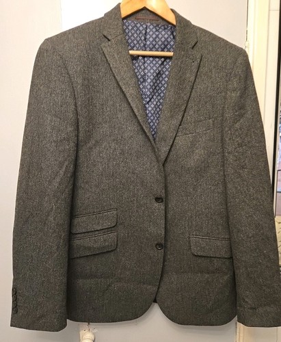 Mens grey herringbone suit - herringbone,