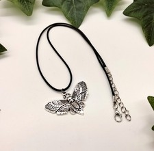 Moth Butterfly Skull Necklace - Death Head - Gothic - Black Cord 17"