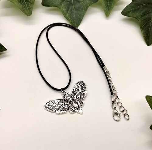 Moth butterfly skull necklace - butterfly,