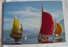 Vintage postcard 1960s Lake of Thun Switzerland Yachts - sailing boats