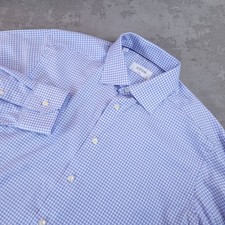 Eton Formal Shirt Men 16.5 White Blue Checkered Signature Twill Formal Button-Up