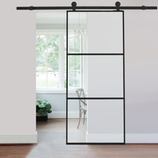 Glass Barn Door Carbon Steel Sliding Glass Door Panel with 6FT Hardware Rail Kit