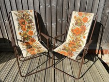 Vintage Retro 70s/80s Floral Folding Deck Chairs Set Of 2 Garden, Camping, Beach