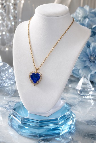 Gold tone blue heart crystal - heart,
