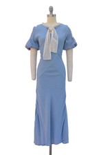 Vintage 1930s Periwinkle Blue Bias Puff Sleeve Dress Size Medium