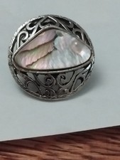 Beautiful And Stylish Silver Tone Abalone/Paua Shell Scarf Ring