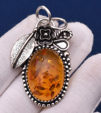 Baltic Amber Gemstone Handmade 925 Sterling Silver Jewelry Pendant 1.81"