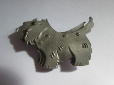 Vintage Signed Mali Pewter Scottish Terrier Dogs Brooch Pin Animal Lovers