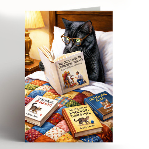 Funny black cat card reading - black,