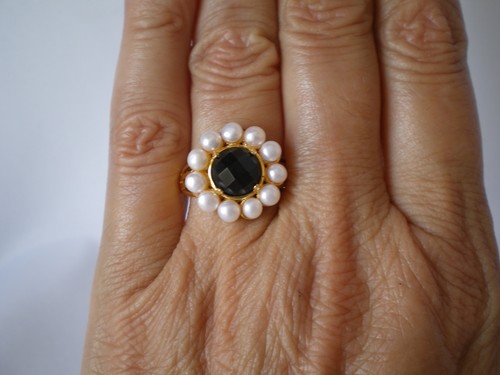Pearl black agate - agate, ring,