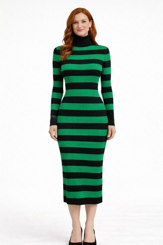 Striped ribbed turtleneck knit - ribbed,