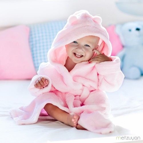 Baby girls robe pink - baby, hooded