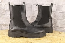 BLACK LEATHER PULL ON PLATFROM CHELSEA BOOTS SIZE 7 / 40 BY ZARA USED CON