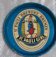 Vintage old rare collectible advertising st Pauli brewery.bremen beer tin tray
