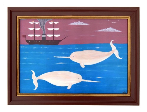 Naive narwhal whales folk - whales, art