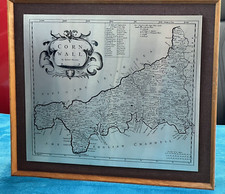 Map of  Cornwall by Robert Moden Framed Stainless Steel Engraved