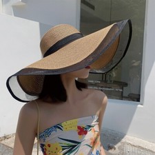 Large Women Big Wide Brim Straw Hat Sexy Lace Floppy Beach Sun Cap Summer Fedora