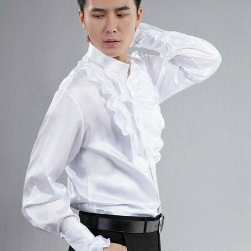Men silky satin dress shirt - satin,