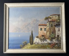 Original Signed Oil Painting By Luigi Sandini Mediterranean Mountain View Framed