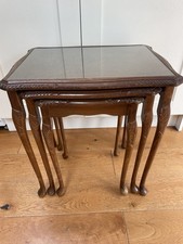 Beautiful Set Of 3 Nest Of Tables Slide Together With Glass Top Vintage