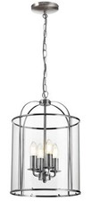 Traditional 4 Light Satin Silver Hanging Hall Ceiling Lantern with Glass Panels