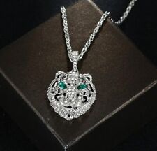 Silver Hip-Hop Tiger Pendant Necklace - Iced Out Jewelry with Free Silver Chain