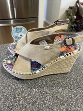 New Rocket Dog Womens Tan Suede Sling Back Espadrille Wedge Heel Sandals Size 6