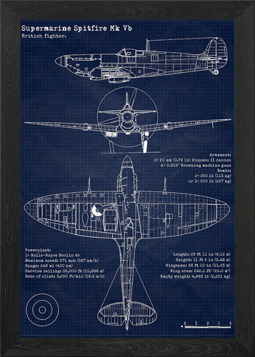 Spitfire mkvb blueprint - blueprint, framed