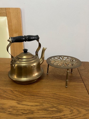 Vintage brass tea pot with - vintage,