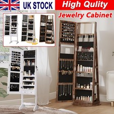 Jewelry Storage Cabinet Full-Length Mirror Lockable 360 Swivel Armoire Shelf