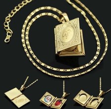 Gold Plated Islamic Allah Quran Photo Locket Pendant Necklace Chain Ramadan Eid
