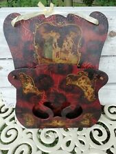 Victorian Hand Painted Papier Mache Fret Letter Rack Cherubs Putti Circa 1890