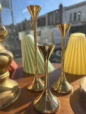 Set Of 3 Vintage Candlesticks Gold Plated Scandinavian Candleholders