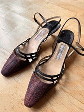 Joseph Azagury London Shoes Elegant Leather Sling Back Basket Weave Toes Uk 6.5