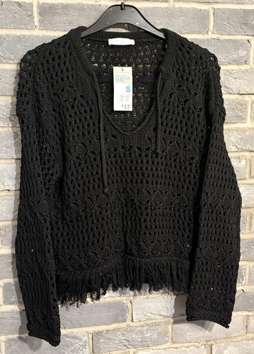 Primark black crochet fringed