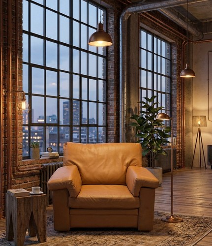 Tan leather armchair - tan,