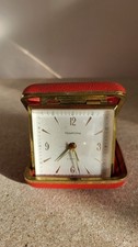 Europa Vintage 1960s travel alarm clock 2 jewels Burgundy leather case Germany