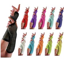 Colour Fishnet Gloves Lace Long Short Fingerless Fancy Dress Party Accessories