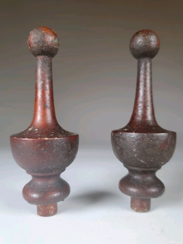 Pair antique turned wood clock - antique,