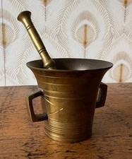 Swedish Miniature traditional brass mortar and pestle, antique, handled, 1900s