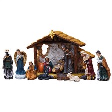 12x Christmas Resin Nativity Scene Decoration Xmas Set Manger Stable Baby Jesus