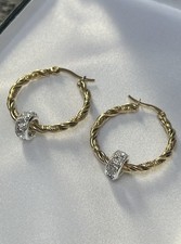 Gold Twisted 30mm Round Hoop Earrings Removable Bling Balls 9ct Gold Filled