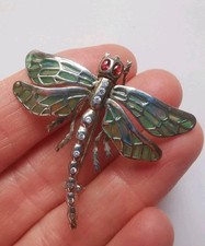 Sterling Silver Plique A Jour Articulated Dragonfly Brooch. R2M